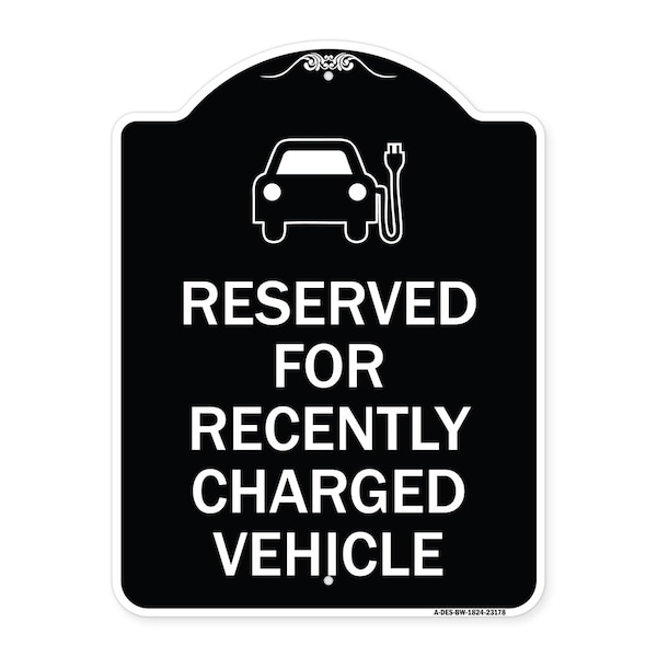 Reserved for Recently Charged Vehicle W/ Graphic Heavy-Gauge Aluminum Sign, 24" x 18", BW-1824-23178